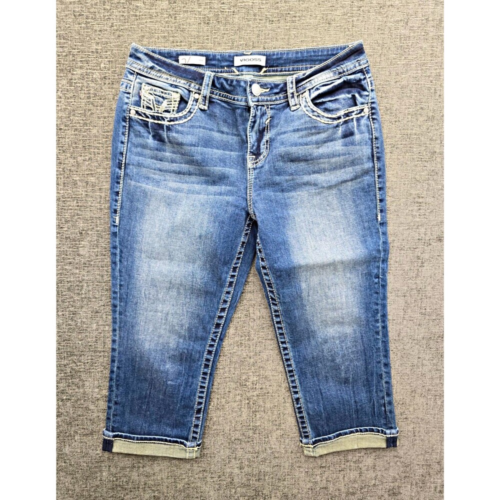 Vigoss Womens Size 10 Capri Jeans American Flag Embroidered Sequin Stretch Denim